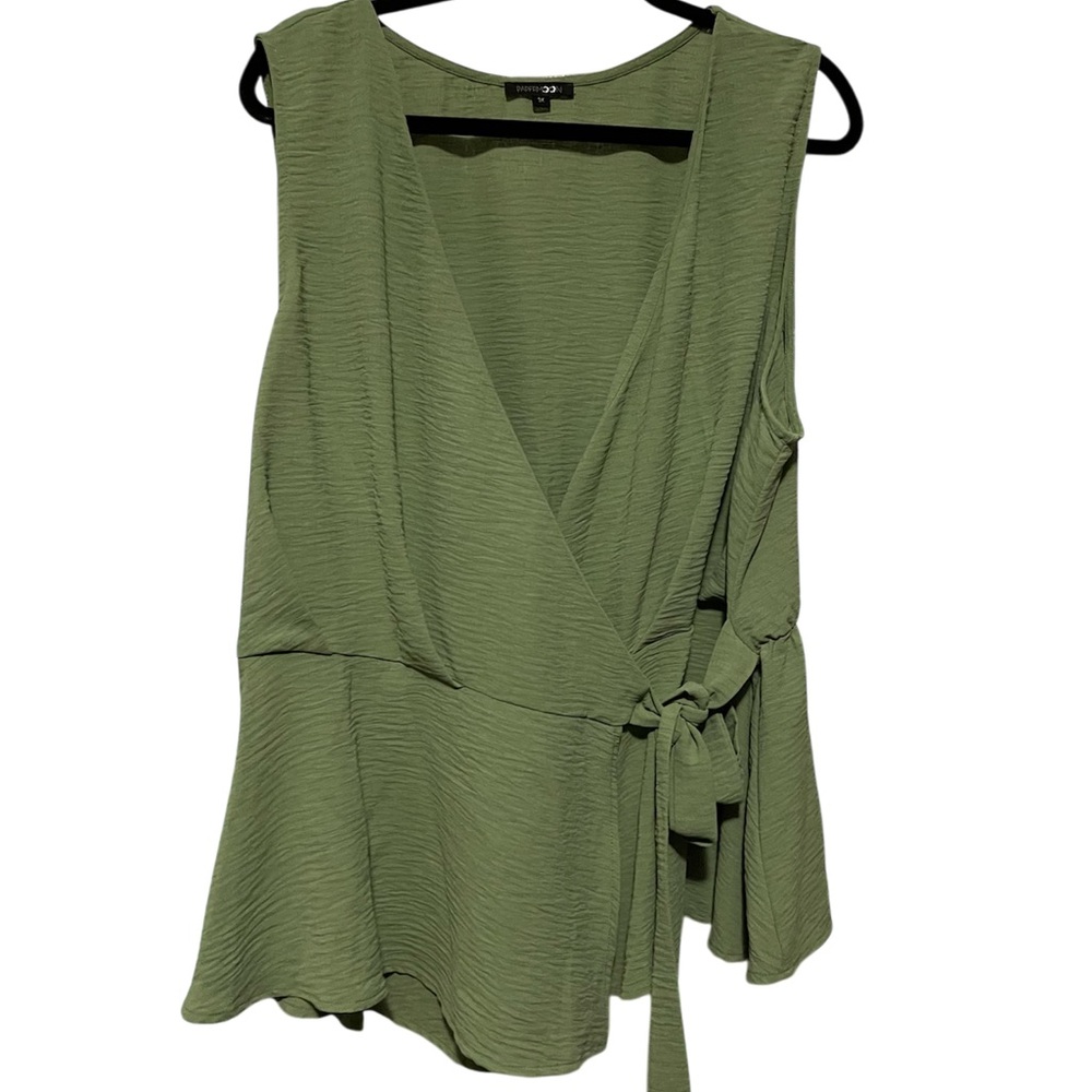 Papermoon Green Sleeveless Wrap Blouse with Tie Front